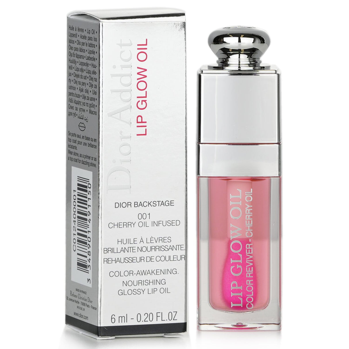 Christian Dior Dior Addict Lip Glow Oil in #001 Pink, a nourishing cherry oil lip oil offering hydration and glossy shine.