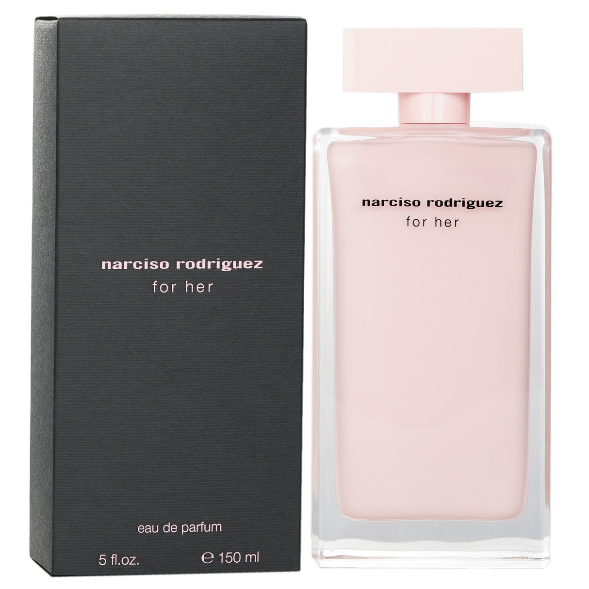 Narciso Rodriguez For Her Eau De Parfum Spray in a 150ml bottle, embodying sophistication with floral and woody notes.