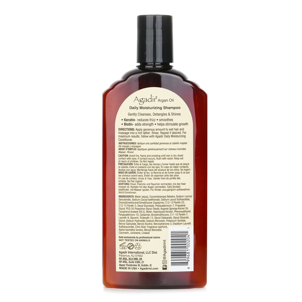 Agadir Argan Oil Daily Moisturizing Shampoo in 366ml, ideal for all hair types, hydrates with pure Argan oil and Vitamin E.