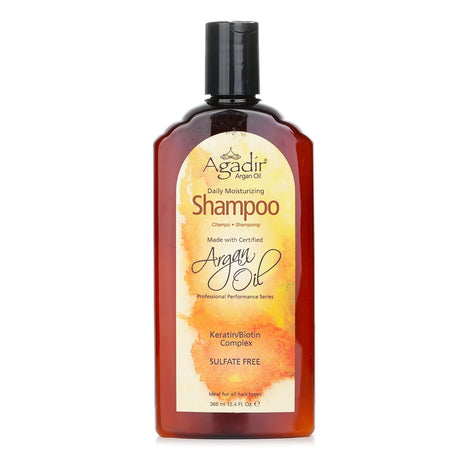 Agadir Argan Oil Daily Moisturizing Shampoo bottle, 366ml, designed for all hair types, enriched with pure Argan oil and Vitamin E.