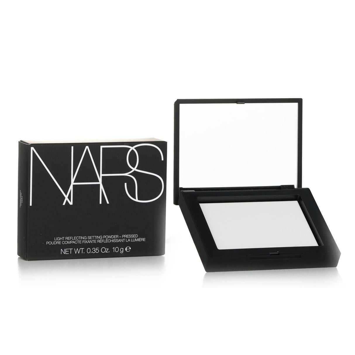 NARS Light Reflecting Pressed Setting Powder in Crystal, offering a weightless, silky finish and blurring imperfections for a flawless look.