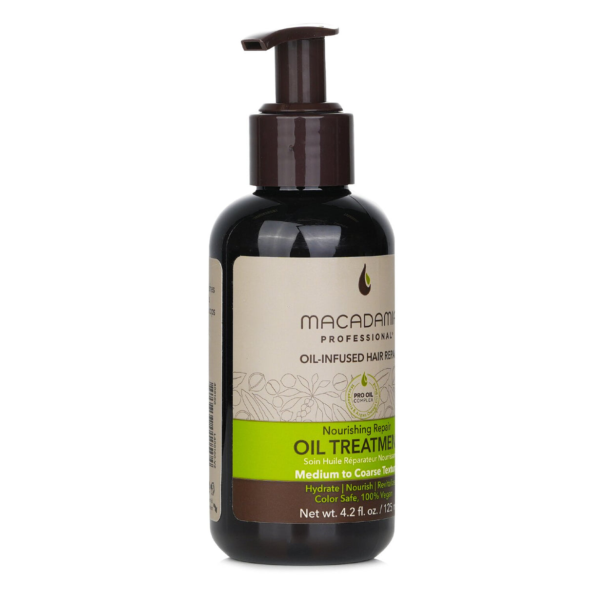 Macadamia Natural Oil treatment for medium to coarse hair, enriched with Omega fatty acids for hydration and repair.