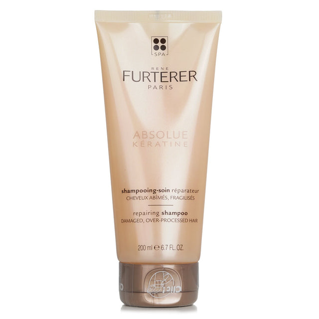 Rene Furterer Absolue Kératine Repairing Shampoo for damaged hair, enriched with Plant Keratin and Camelina Extract for rejuvenation.