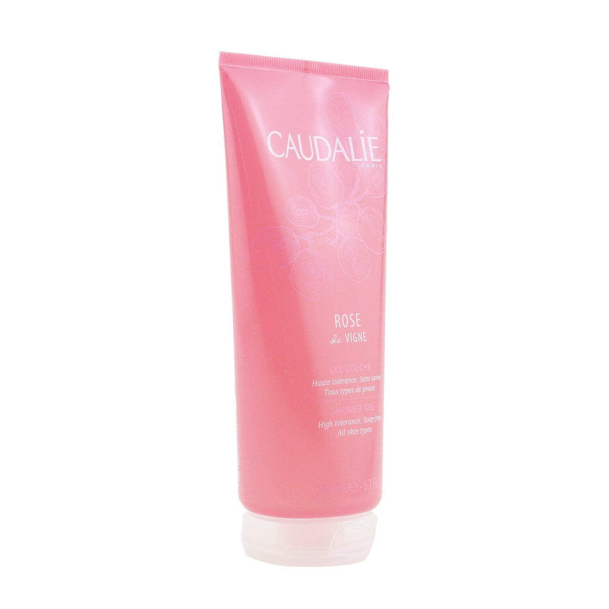 Caudalie Rose De Vigne Shower Gel in 200ml, a soothing, floral-scented cleanser with aloe vera for soft, refreshed skin.