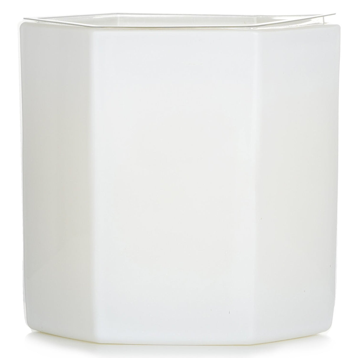 Luxurious hexagonal candle in soft white glass, featuring ocean and bergamot scents, burns for 60 hours, perfect for decor.