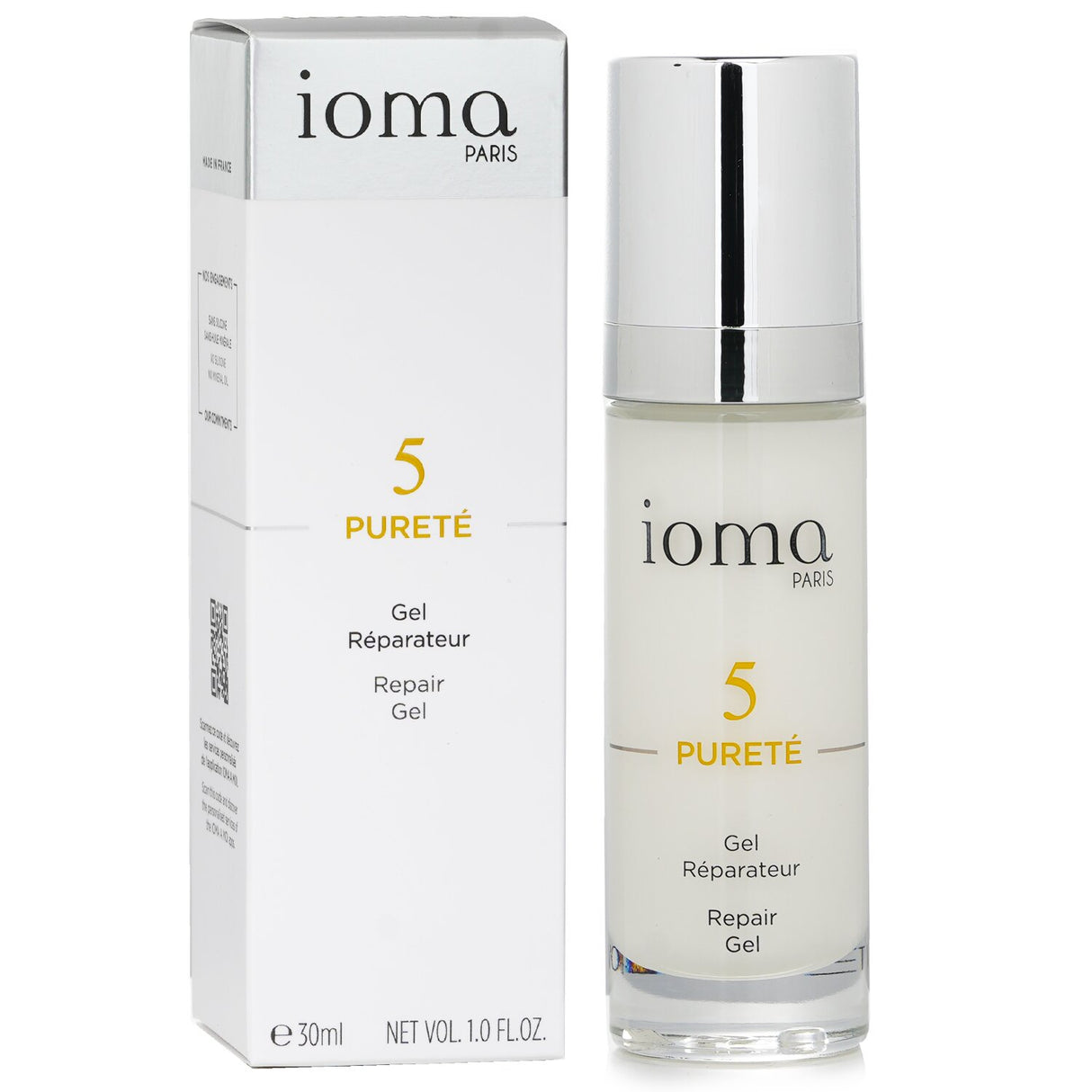 IOMA Purete Repair Gel in a 30ml bottle for oily skin, featuring a non-greasy texture and enriched with natural extracts.