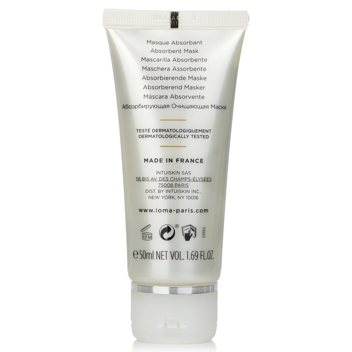 IOMA Purete Absorbent Mask in a 50ml tube, designed for oily skin to purify and mattify with Zinc and Chlorphenesin.