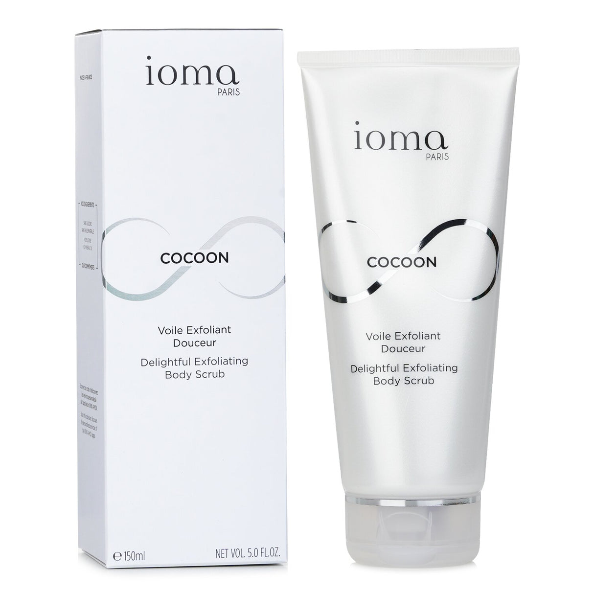 IOMA Cocoon Exfoliating Body Scrub in honey texture, enriched with natural particles for soft, radiant skin.