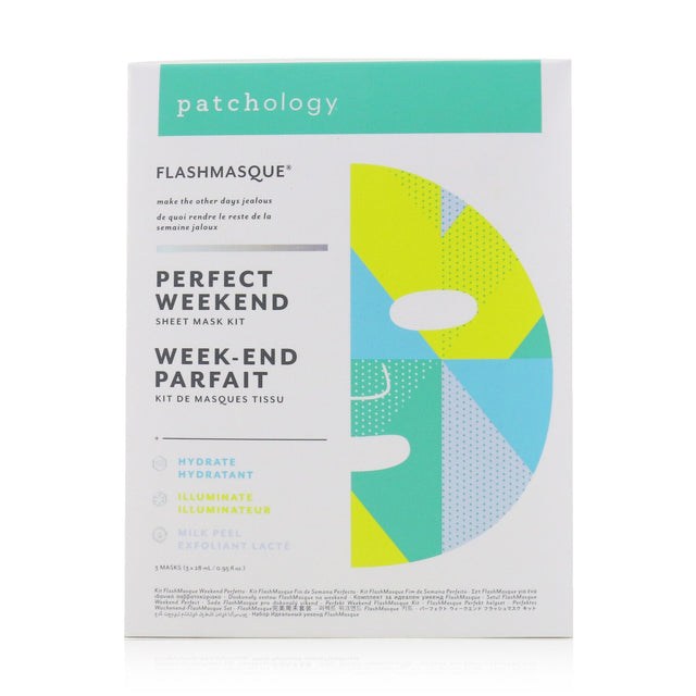 Patchology FlashMasque kit featuring Hydrate, Illuminate, and Milk Peel masks for quick skincare boosts in just five minutes.