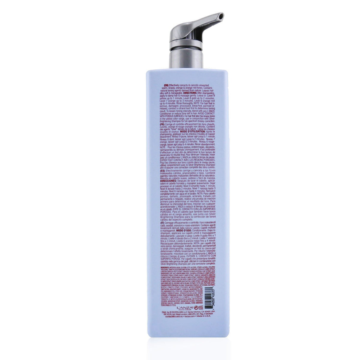 Lanza Healing ColorCare De-Brassing Blue Conditioner in 1000ml, neutralizes brassiness while nourishing color-treated hair.