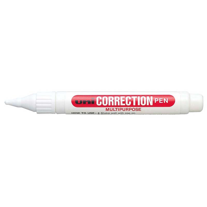 Uni Correction Pen CLP-80 with a precise plastic tip for smooth corrections on handwritten and typed documents, 8ml capacity.