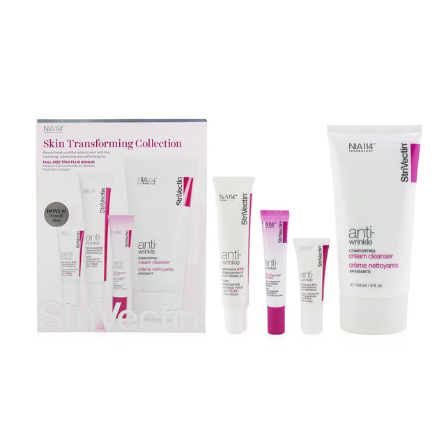 StriVectin Skin Transforming Collection featuring cleanser, eye concentrate, and brightening primer for youthful, radiant skin.