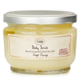 Luxurious Sabon Body Scrub in Ginger Orange with Dead Sea Salt for radiant skin, enriched with soy and almond oils.