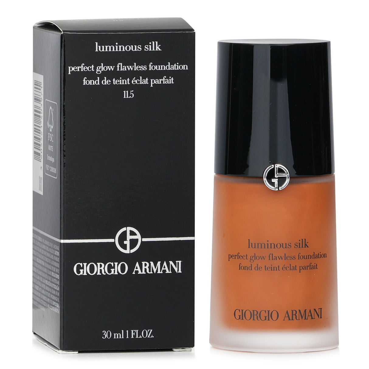 Giorgio Armani Luminous Silk Foundation #11.5 in 30ml, a lightweight, buildable formula for a radiant, flawless complexion.