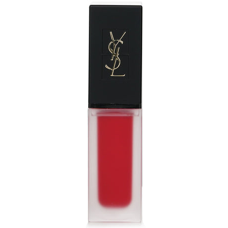 Yves Saint Laurent Tatouage Couture Velvet Cream in #201 Rouge, features a creamy matte finish and angled applicator for precise application.