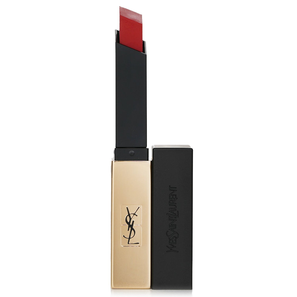 Yves Saint Laurent lipstick in #26 Rouge Mirage, featuring a slim design, rich matte color, and creamy non-drying formula.