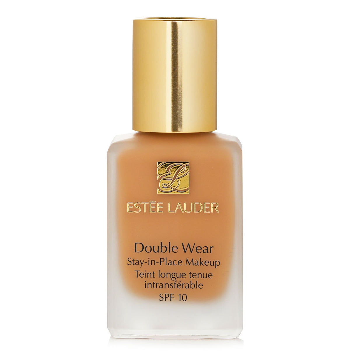 Estee Lauder Double Wear foundation in Henna, offering medium coverage, SPF 10, and a long-lasting semi-matte finish.