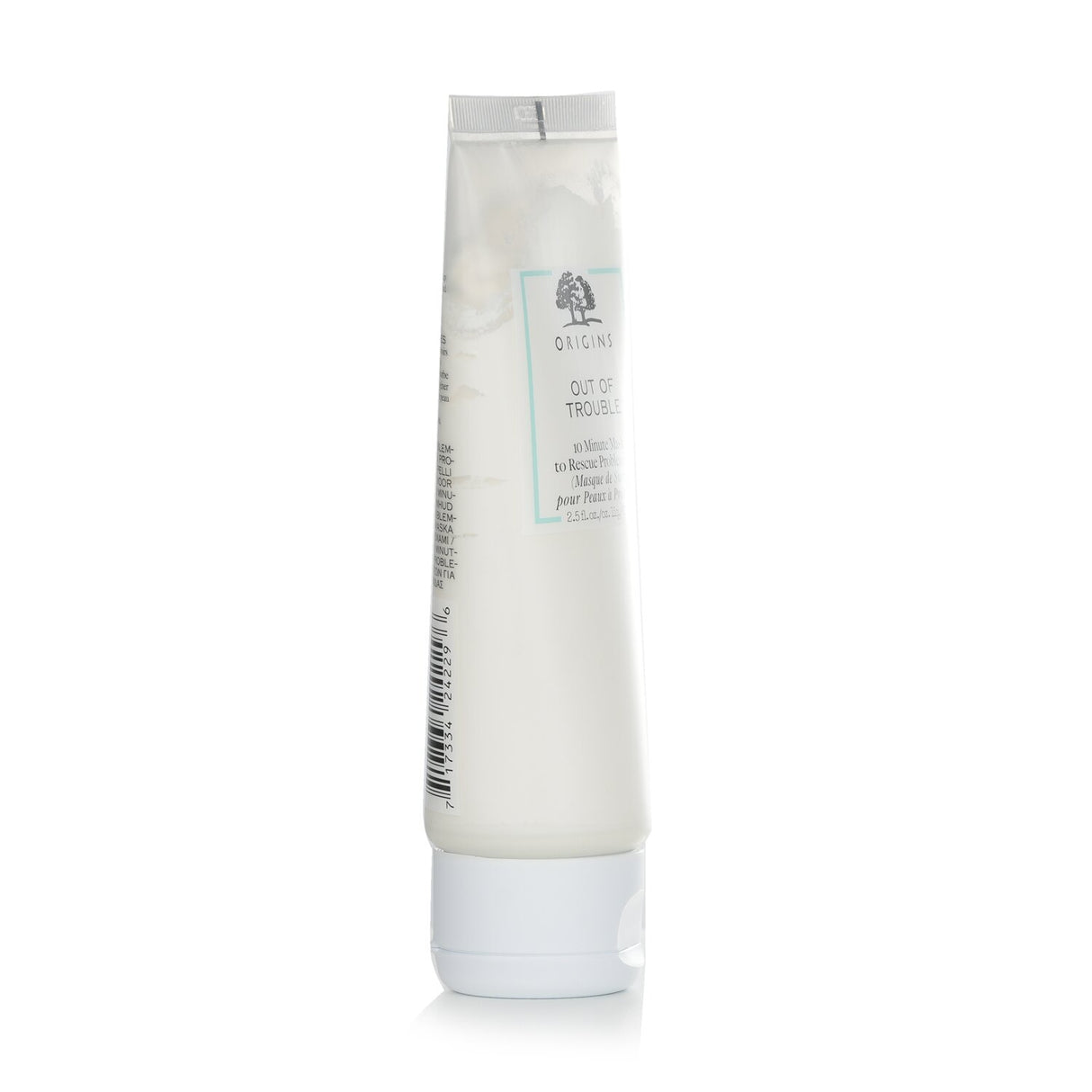 Origins Out Of Trouble 10 Minute Mask in a 75ml tube, designed to detoxify oily, acne-prone skin while promoting clarity.