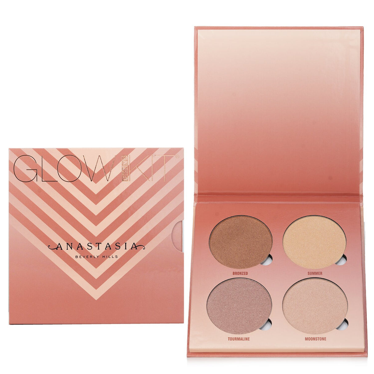 Anastasia Beverly Hills Glow Kit with 4 highlighter shades for a sun-kissed radiance, suitable for all skin tones.