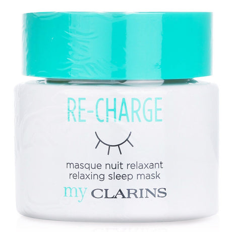Relaxing sleep mask by Clarins, enriched with 88% natural ingredients for hydrated, rejuvenated skin overnight.