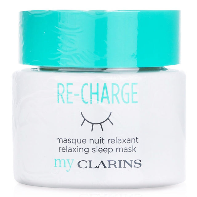 Relaxing sleep mask by Clarins, enriched with 88% natural ingredients for hydrated, rejuvenated skin overnight.