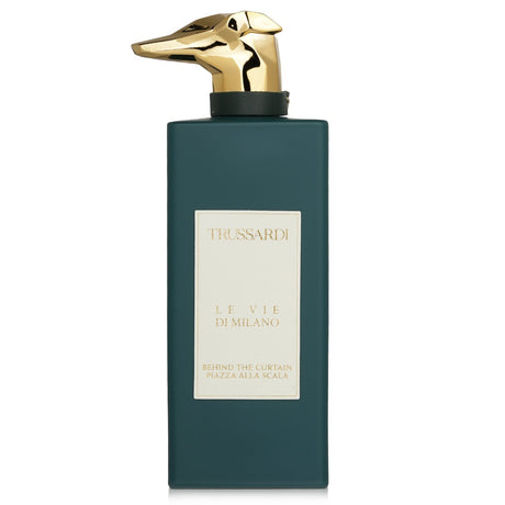 Bottle of Trussardi - Behind The Curtain Piazza Alla Scala Eau De Parfum, 100ml, featuring woody and spicy notes for all occasions.