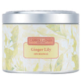 100% beeswax tin candle in Ginger Lily, hand-poured, eco-friendly with wooden wicks, lasting 25 hours of sweet fragrance.