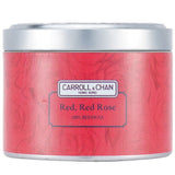 100% beeswax tin candle in Red Red Rose scent, features wooden wicks, eco-friendly, burns for 25 hours, hand-poured in Hong Kong.