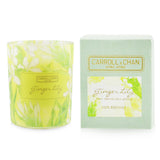 100% beeswax votive candle in recycled glass jar, emitting soothing ginger lily scent for a clean, eco-friendly ambiance.