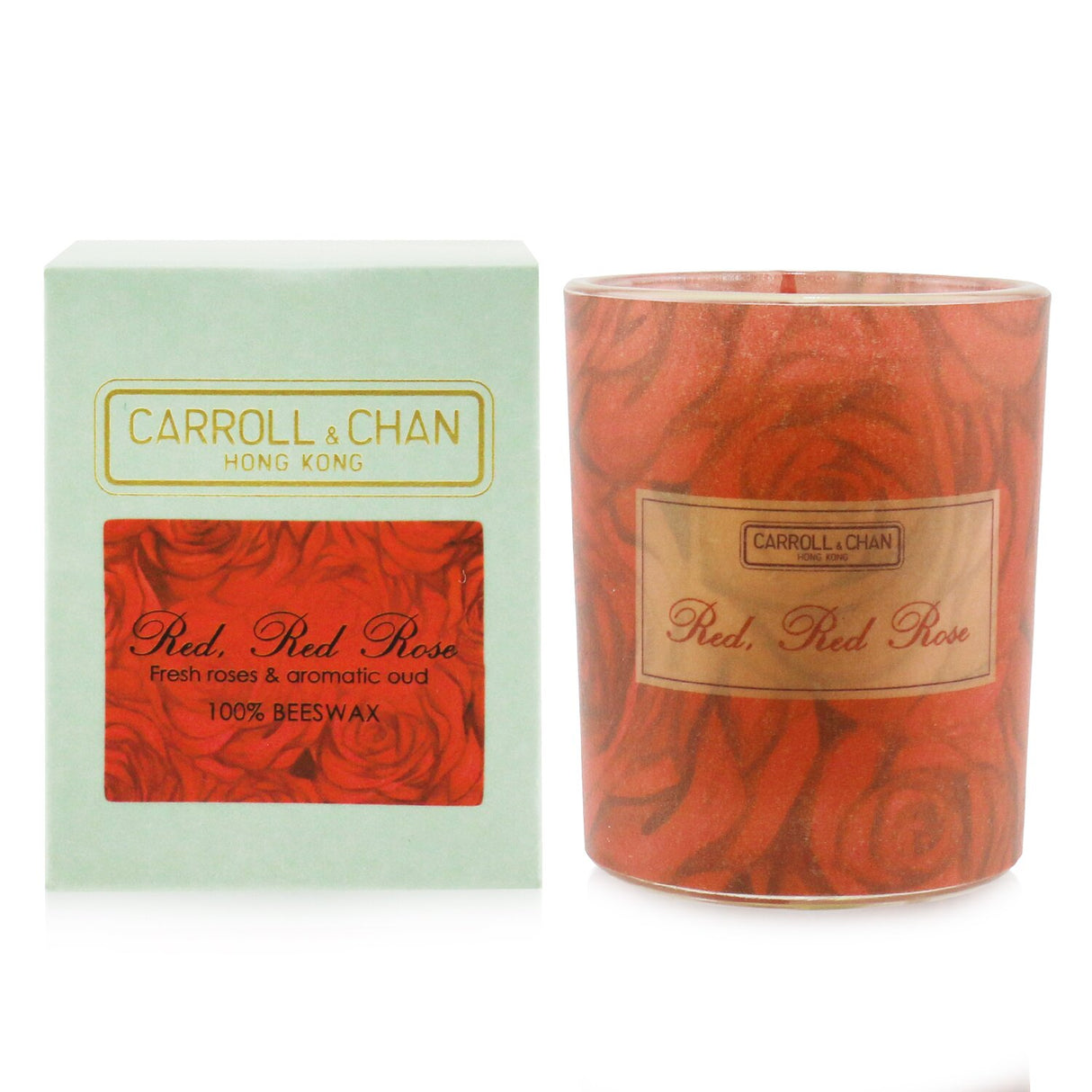 100% beeswax votive candle in recycled glass jar, infused with enchanting Red Red Rose fragrance, burns cleanly for 14 hours.
