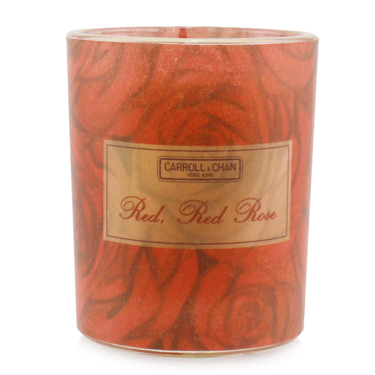 100% natural beeswax votive candle in red rose scent, housed in a recycled glass jar, burns clean for 14 hours.