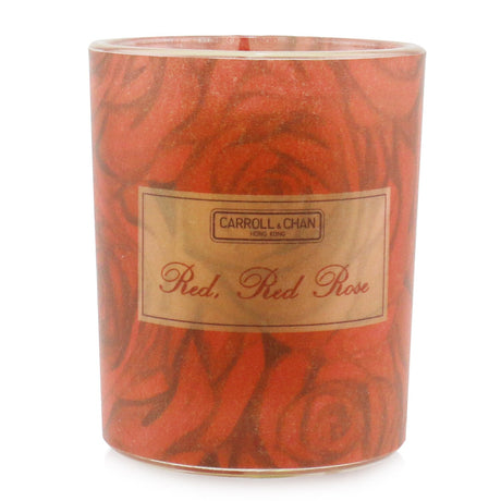 100% natural beeswax votive candle in red rose scent, housed in a recycled glass jar, burns clean for 14 hours.