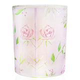 Beeswax votive candle in jasmine rose cranberry scent, eco-friendly, with a clean burn and 14-hour lifespan, housed in recycled glass.