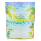 Green Seas beeswax votive candle in recycled glass jar, eco-friendly, clean burn, and natural scent for a serene ambiance.