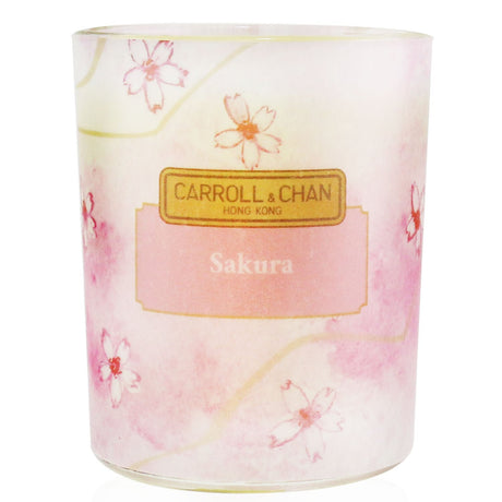 100% beeswax votive candle in Sakura scent, housed in a recycled glass jar, providing a clean burn for 14 hours.