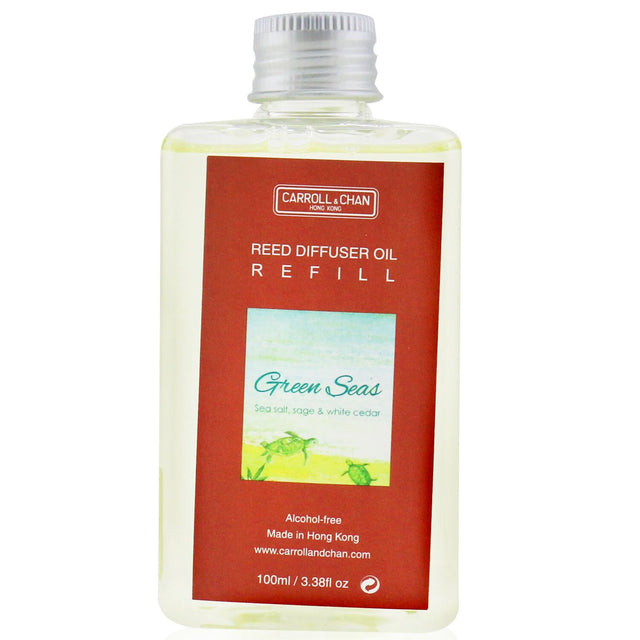 Carroll & Chan Reed Diffuser Refill in Green Seas, 100ml, offers a refreshing sea salt and sage scent for an inviting ambiance.