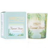 100% beeswax votive candle in a decorative recycled glass jar with Tropical Forest scent for a clean, eco-friendly burn.