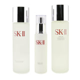 SK-II Pitera Deluxe Hydrating Set featuring Facial Treatment Essence, Emulsion, and Clear Lotion for glowing, nourished skin.