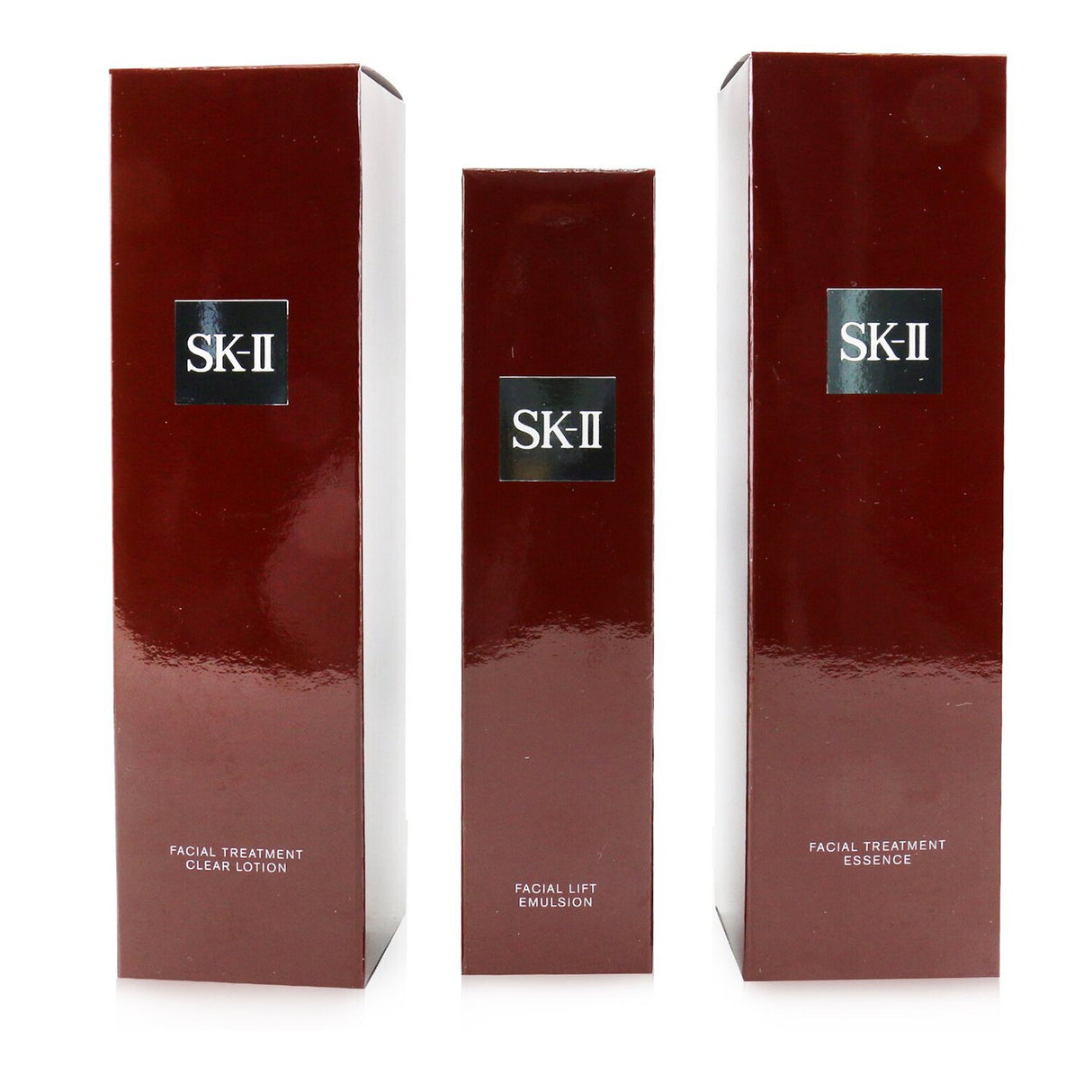 SK-II Pitera Deluxe 3-Pieces Set featuring Facial Treatment Essence, Emulsion, and Clear Lotion for hydrated, radiant skin.