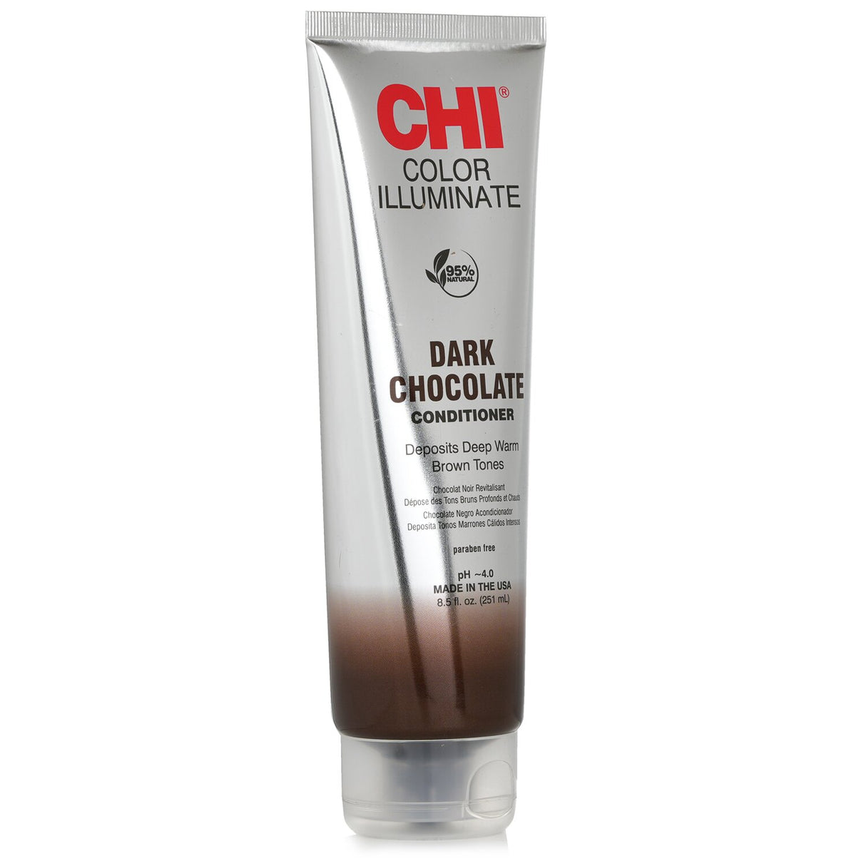 CHI Ionic Color Illuminate Conditioner in Dark Chocolate, 251ml, enhances color and hydrates hair with natural ingredients.