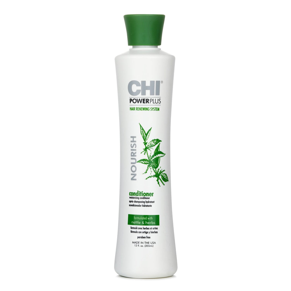 CHI Power Plus Nourish Conditioner in a 355ml bottle, designed to hydrate and restore dry, brittle hair with rich botanicals.