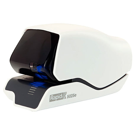 Electric Rapid Stapler 5025e with LED guidance, 25-sheet capacity, and noise-reducing design for efficient, quiet stapling.