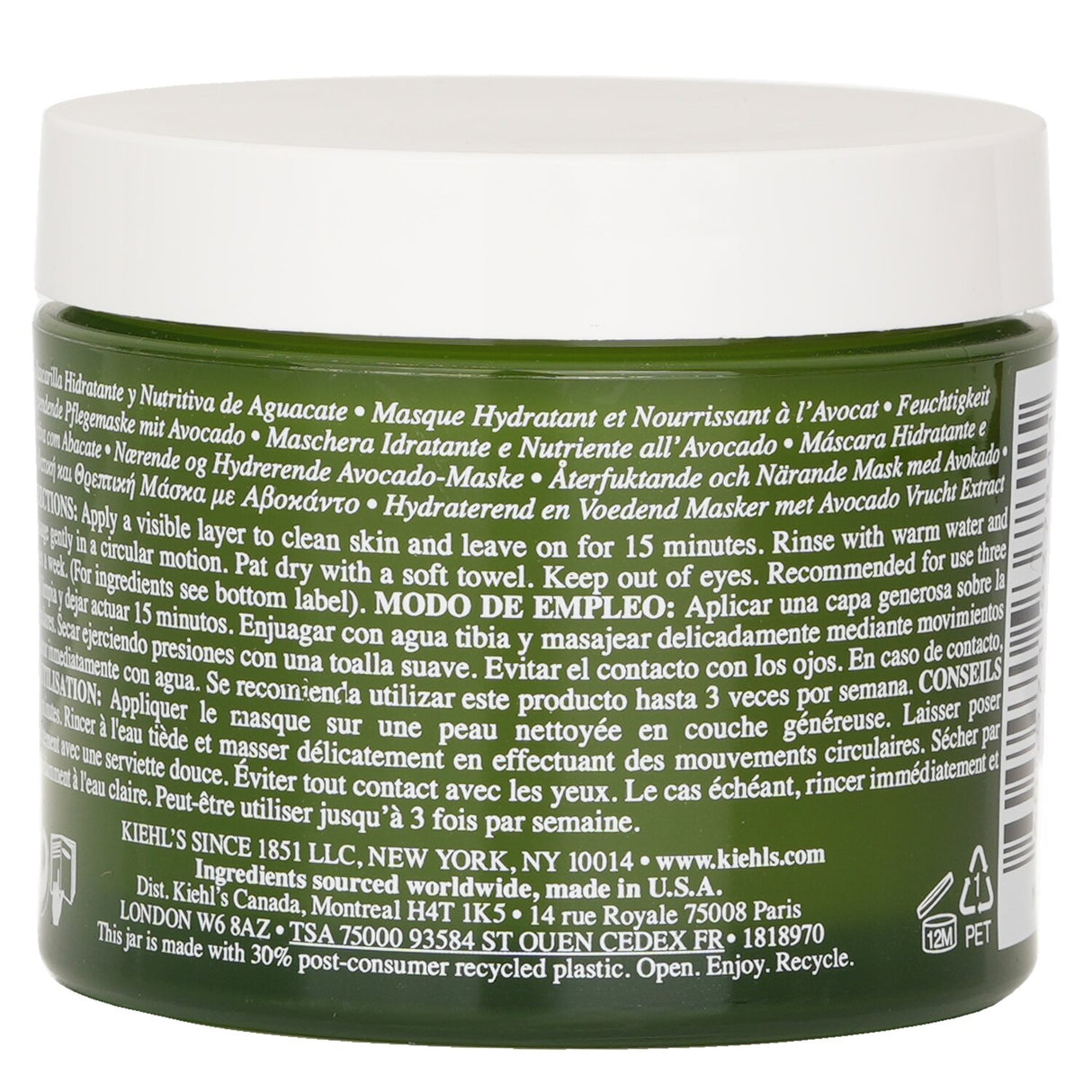 Kiehl's Avocado Nourishing Hydration Mask in a 100ml jar, providing rich hydration and nourishment for all skin types.