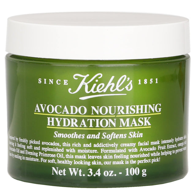 Kiehl's Avocado Hydration Mask in 100ml, a creamy, nourishing treatment for soft, revitalized skin in just 15 minutes.