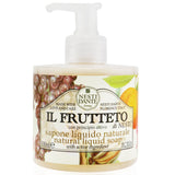 Luxurious Nesti Dante Il Frutteto Liquid Soap infused with olive oil, red grape leaves, and lemon for gentle cleansing.