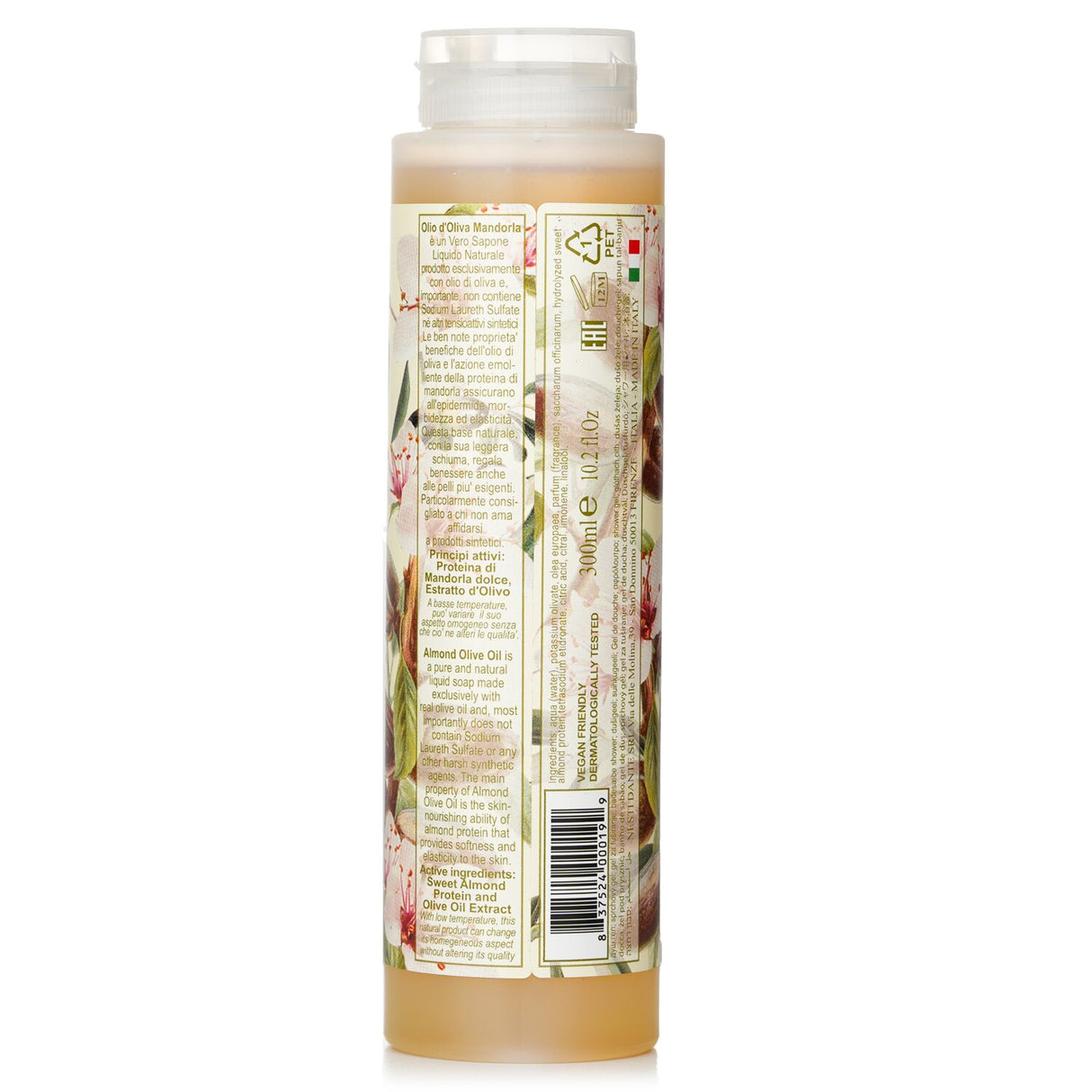 Nesti Dante Almond Olive Oil Liquid Soap in 300ml, vegan, nourishing, gentle cleanse for soft and elastic skin.