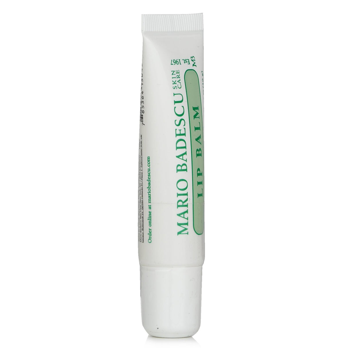 Mario Badescu Lip Balm in a 10g tube, infused with Cocoa Butter and Vitamin E for deep hydration and protection.