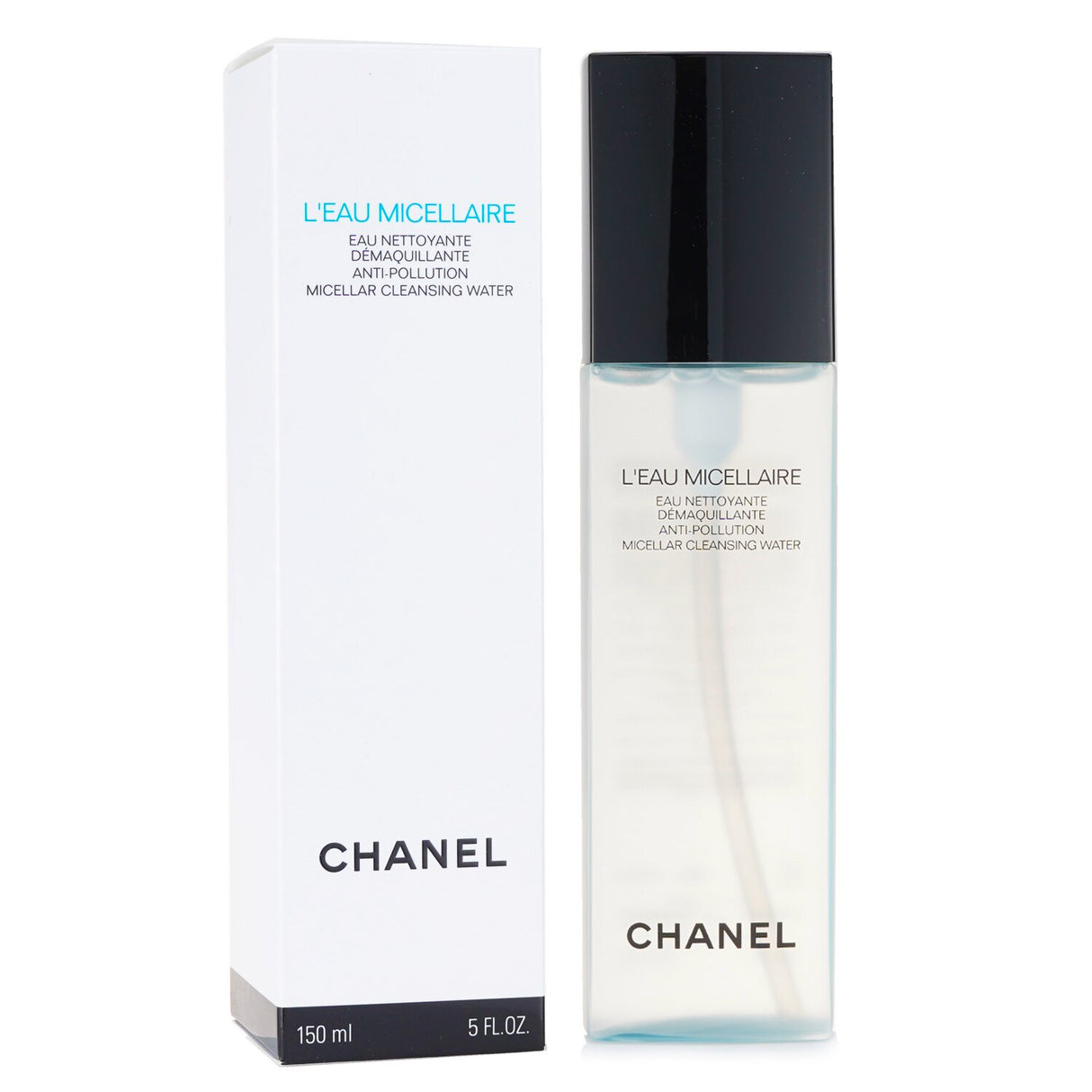 Chanel L’Eau Micellaire Anti-Pollution Cleansing Water in a 150ml bottle, designed to gently remove makeup and cleanse skin.