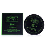 Lime Luxury Shaving Cream in a 180g tub, offers rich lather, soothing formula, and refreshing citrus scent for a smooth shave.