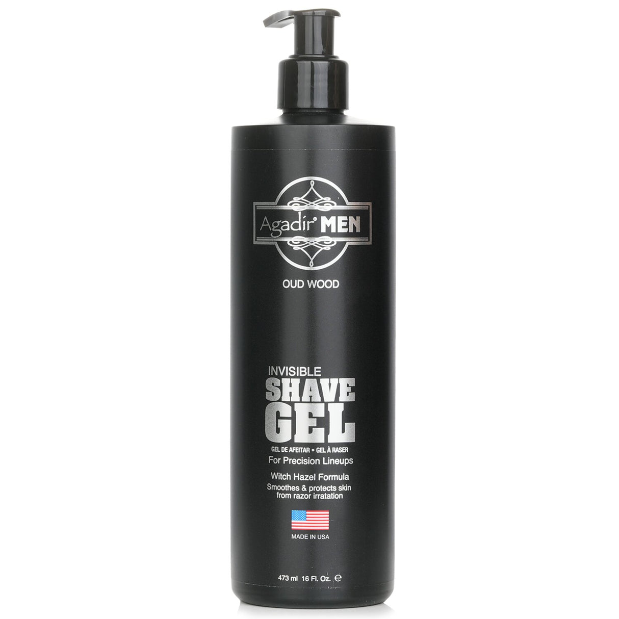 Agadir Men's Invisible Shave Gel in Oud Wood, 473ml, offers a smooth, transparent formula for a precise, irritation-free shave.